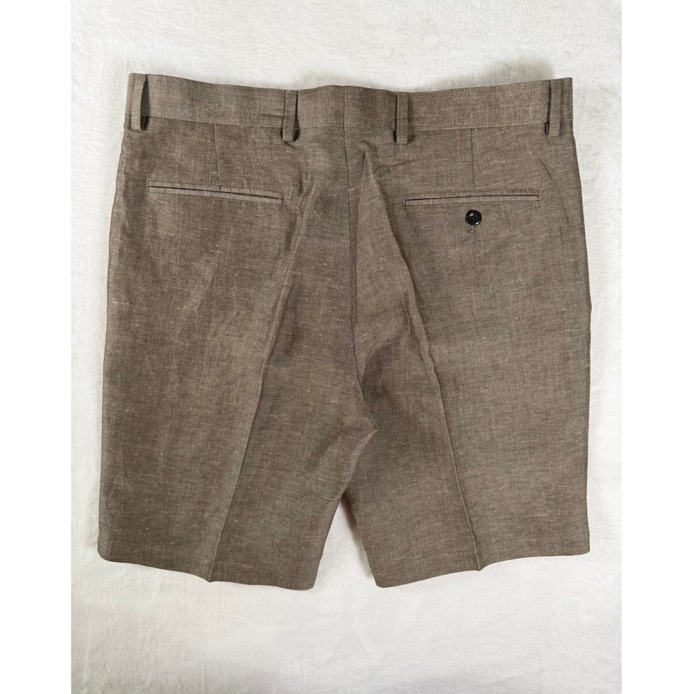 Louis Raphael Tailored Slim Fit Linen Viscose Wheat Brown Mens Shorts Size 35 - Picture 9 of 10